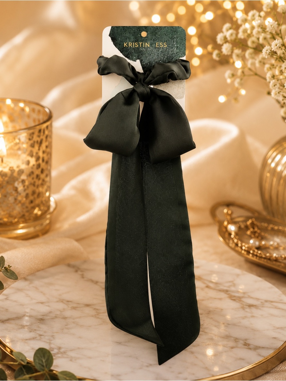 Kristin Ess Hair Scrunchie + Scarf Set Emerald Green NWT